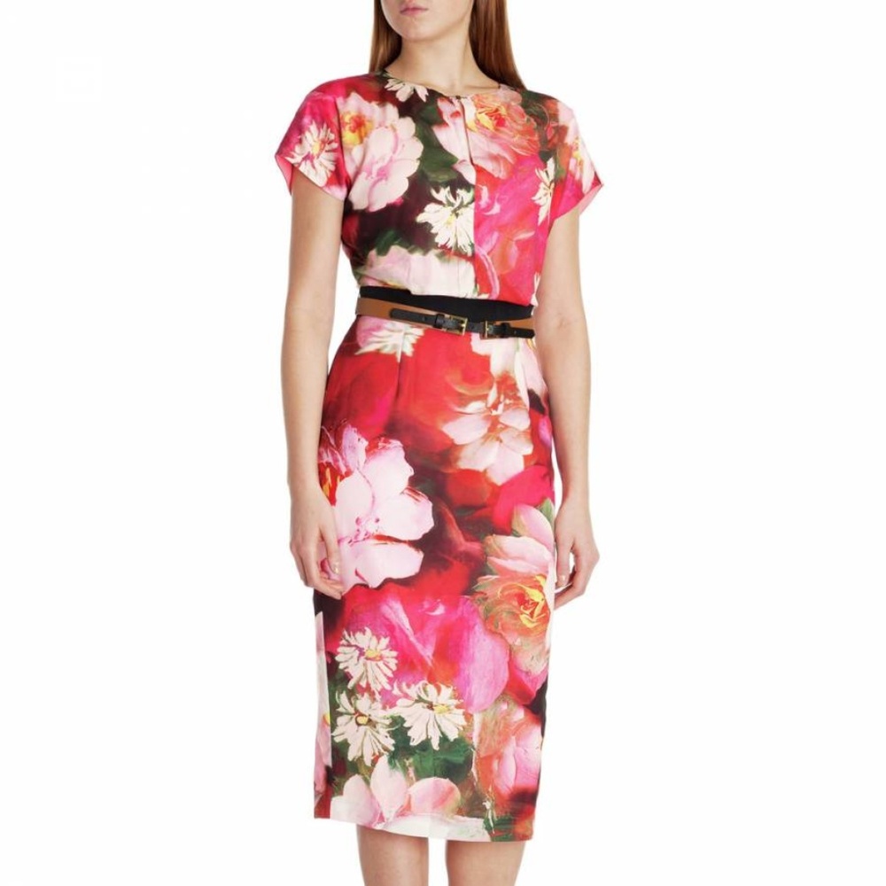 Ted Baker 2 Pink Red Rose on Canvas Print Dress